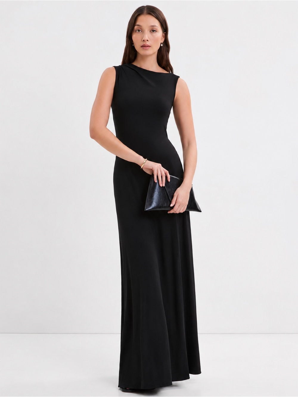 Marcella NYC Laurel Dress Gown Asymmetrical European Stretch Jersey XS - Picture 3 of 15